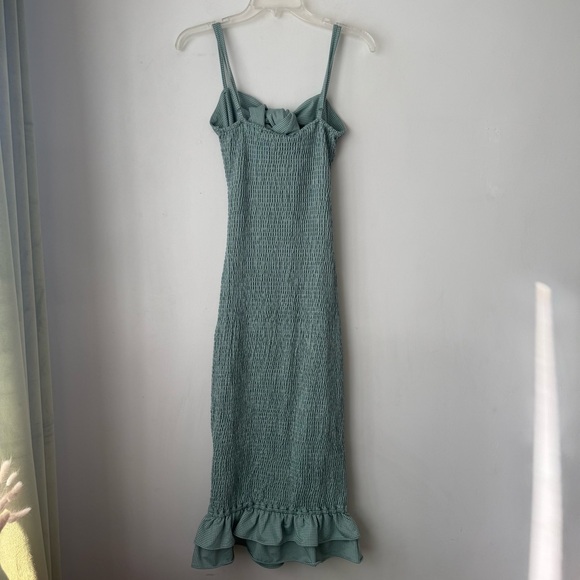 Pinkblush Mable Green Gingham Smocked Fitted Self-Tie Maternity Midi Dress S - Picture 11 of 11